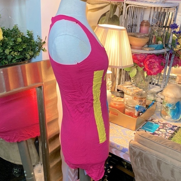 🌷 Hendi 🌷 Vibrant Fuchsia Pink Tank Top Yellow Blue Colourblock - Picture 6 of 9